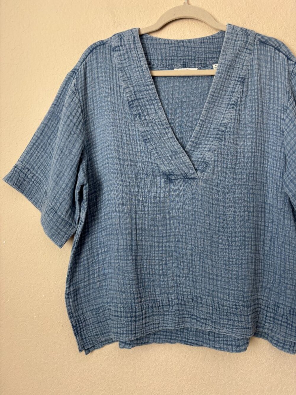 Faherty Dune Organic Cotton Boho Gauze Popover V-Neck Blouse Top - Picture 4 of 15